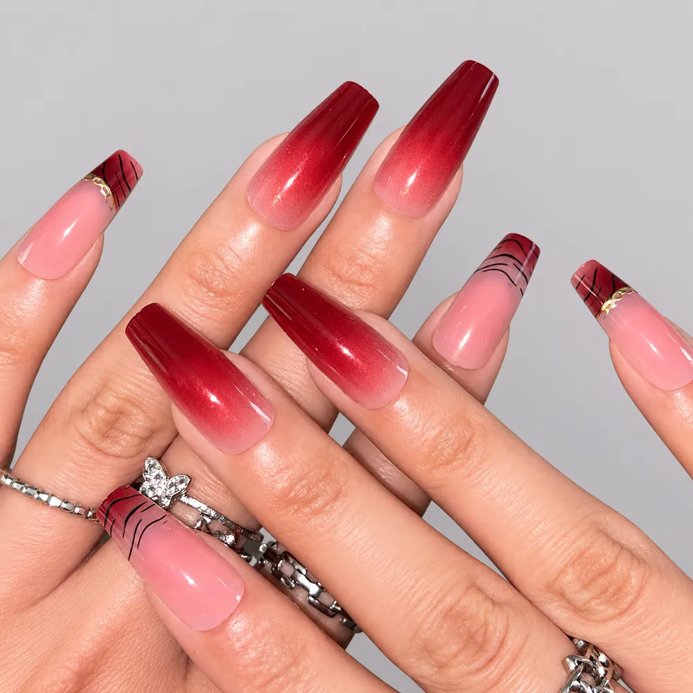 Soft Ombré Leopard Gold Foil Cat Eye Medium Square Press-On Nails