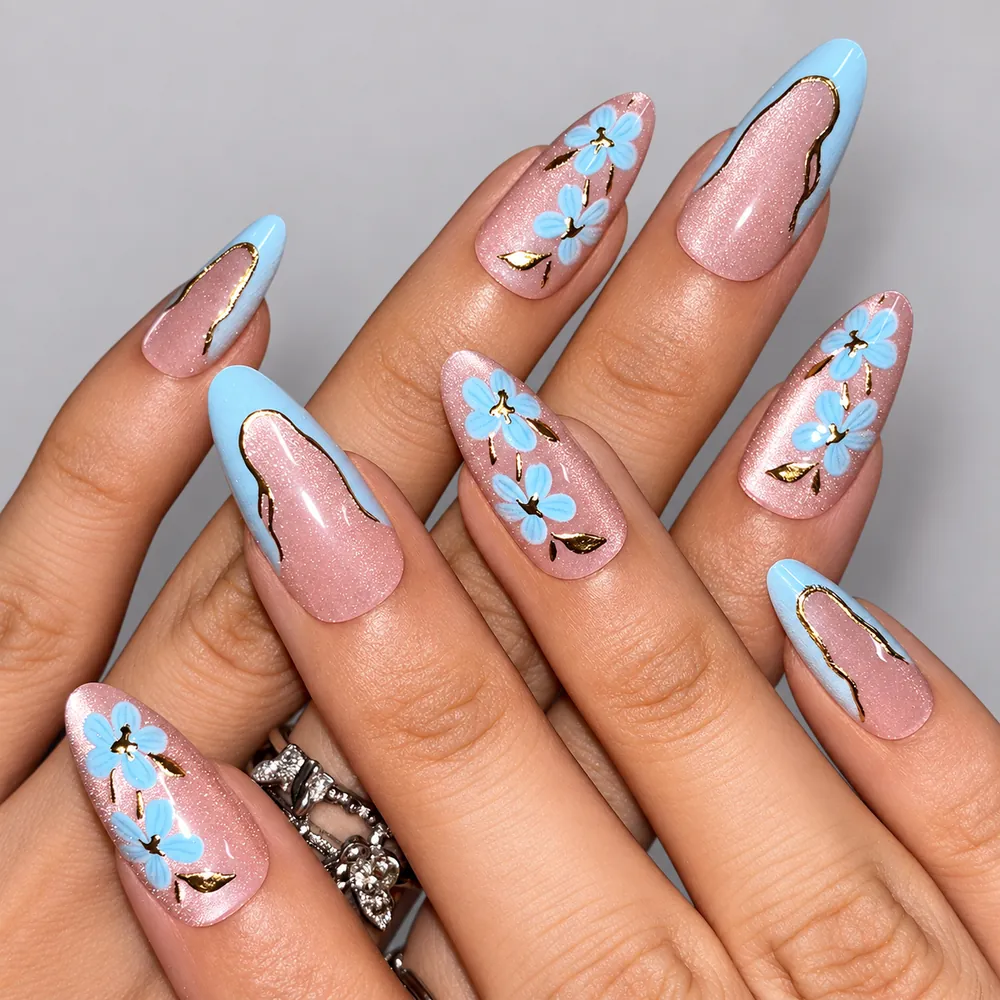 Blue Ombré French Cat Eye Almond Press-On Nails