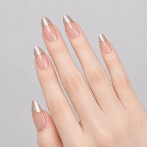 Color-Block Gold Foil French Almond Press-On Nails, 12 Shades