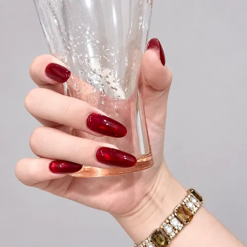 Cherry Red Cat Eye Press-On Nails in Three Shapes