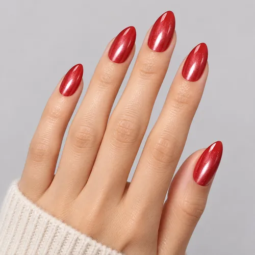 Glass-Bead Cat Eye Solid Color Almond Press-On Nails, 18 Shades