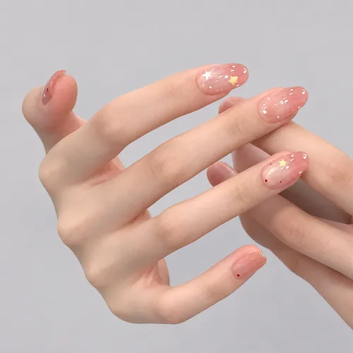 Peach Nude Starry Ombré Short Oval Press-On Nails