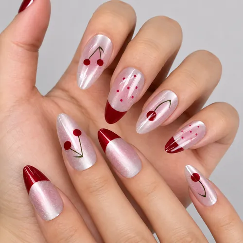 Cherry French Mirror Cat Eye Almond Press-On Nails