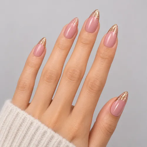 Aurora Gold Foil French Almond Press-On Nails, 12 Shades