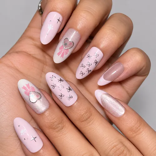 Bow and Bunny French Cat Eye Almond Press-On Nails