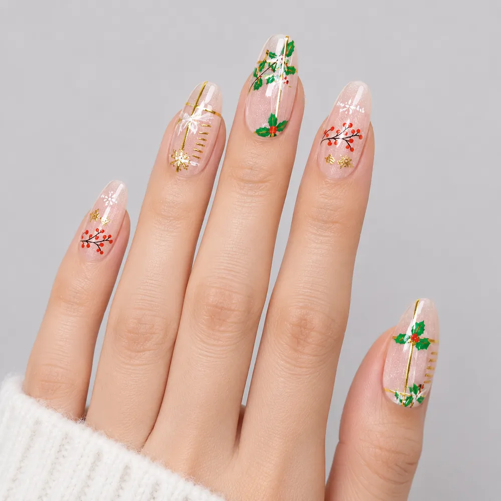 Sparkle Santa and Snowflake Gold Foil Christmas Press-On Nails