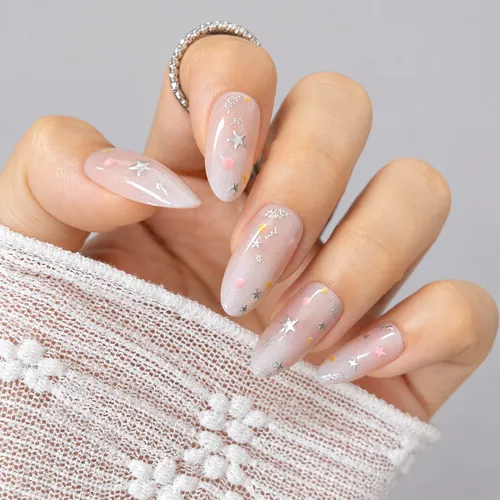 Star and Snowflake French Cat Eye Almond Press-On Nails
