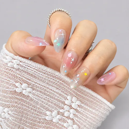 Macaron Ombré Star Cat Eye Almond Press-On Nails