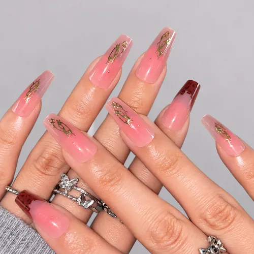 Pink Blush Leopard French Medium Square Press-On Nails