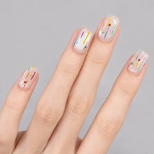 Clear Summer Dot and Line Cat Eye Short Square Press-On Nails