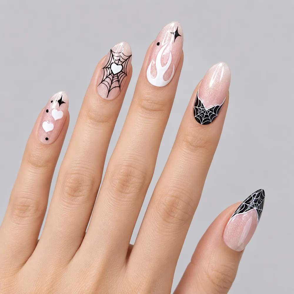 Pink Spider and Heart Ombré Halloween Cat Eye Press-On Nails
