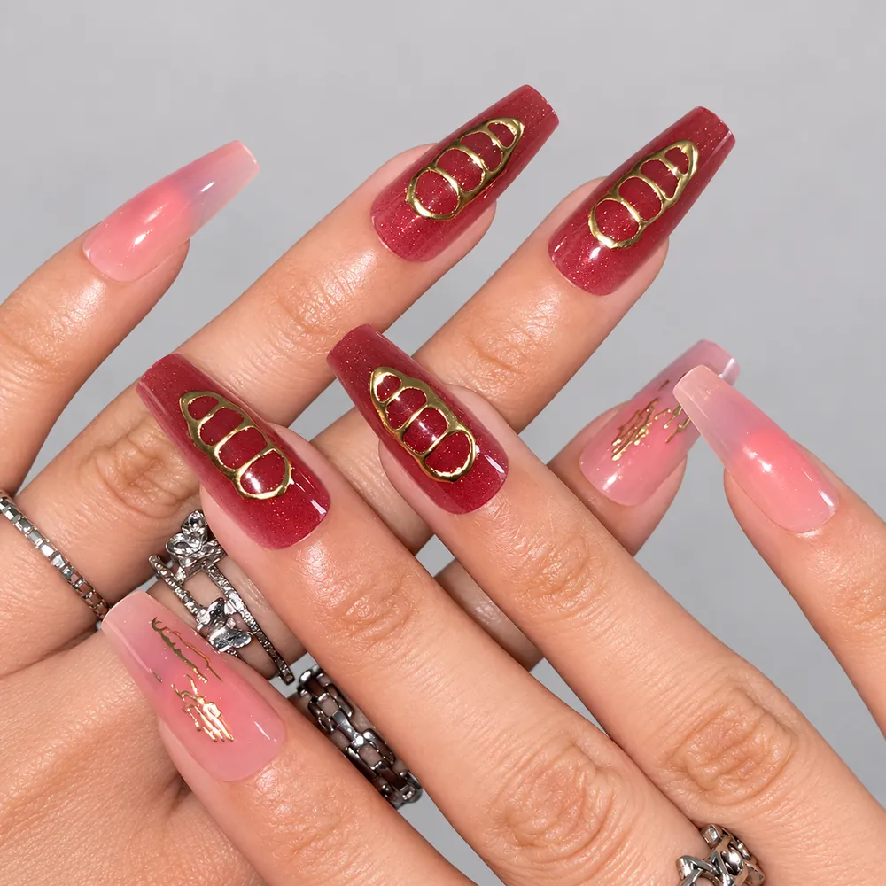 Holiday Leopard Gold Foil French Medium Square Press-On Nails