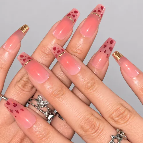 Leopard Spot Ombré Gold Foil Medium Square Press-On Nails