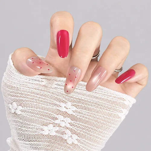 Dragon Fruit Pink Cat Eye Medium Oval Press-On Nails