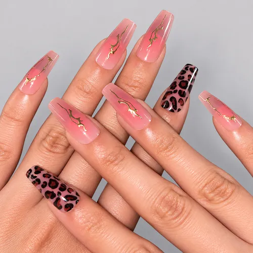 Ombré Leopard Gold Foil Medium Square Press-On Nails