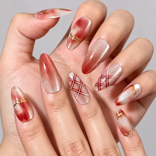 Aura Ombré Gold Foil Almond Press-On Nails