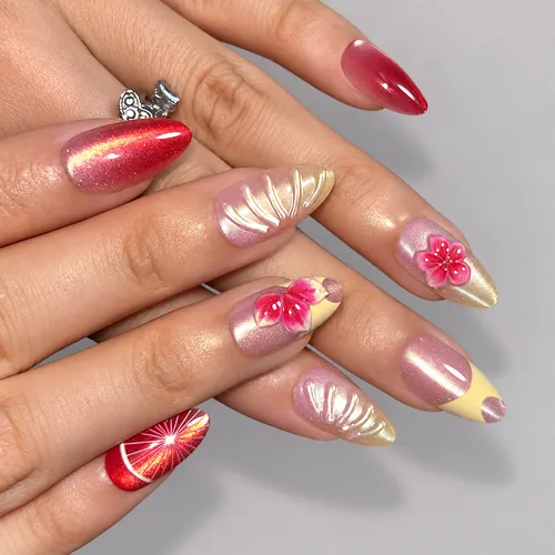 Seashell 3D Gel French Cat Eye Short Almond Press-On Nails