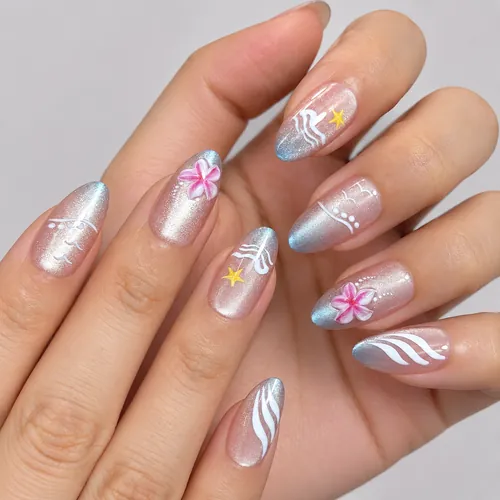 Clear Jelly 3D Color Flower Short Almond Press-On Nails