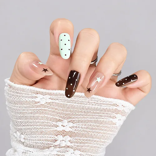 Maillard Brown Star Cat Eye Medium Oval Press-On Nails
