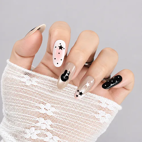 Bunny and Star Blush Cat Eye Medium Oval Press-On Nails
