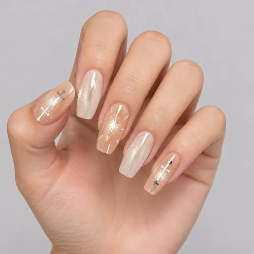 Nude White Ombré Cross Medium Oval Press-On Nails