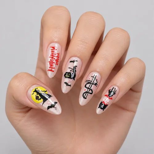 Pumpkin, Ghost and Bat Halloween Cat Eye Press-On Nails