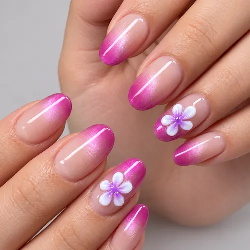 Hawaiian Frangipani Blush Ombré 3D Press-On Nails