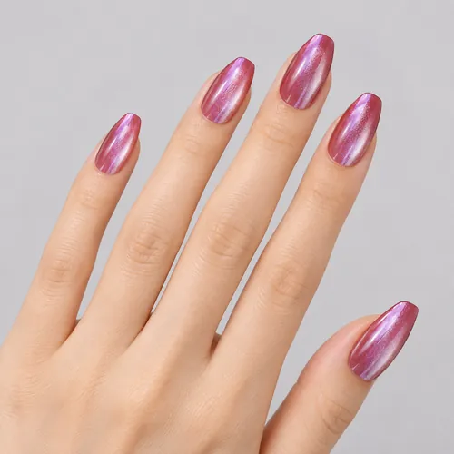 Aurora Solid Cat Eye Almond Press-On Nails, 12 Shades