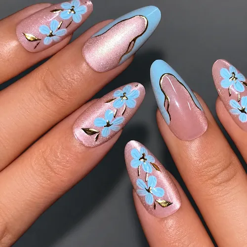 Blue Ombré French Cat Eye Almond Press-On Nails photo 4