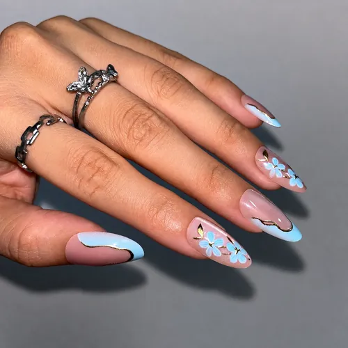Blue Ombré French Cat Eye Almond Press-On Nails photo 5