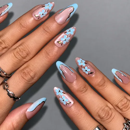 Blue Ombré French Cat Eye Almond Press-On Nails photo 6