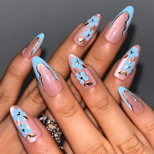 Blue Ombré French Cat Eye Almond Press-On Nails photo 7