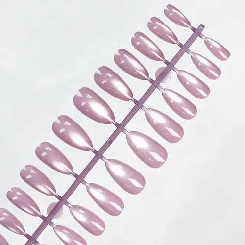 Glass-Bead Cat Eye Solid Color Almond Press-On Nails photo 4