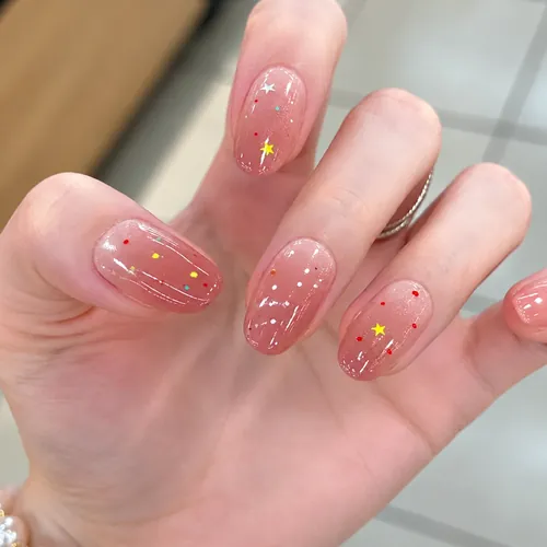 Peach Nude Starry Ombré Short Oval Press-On Nails photo 3