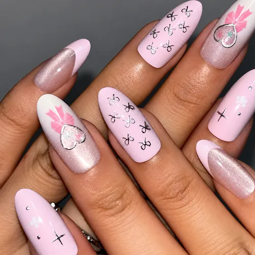 Bow and Bunny French Cat Eye Almond Press-On Nails photo 3