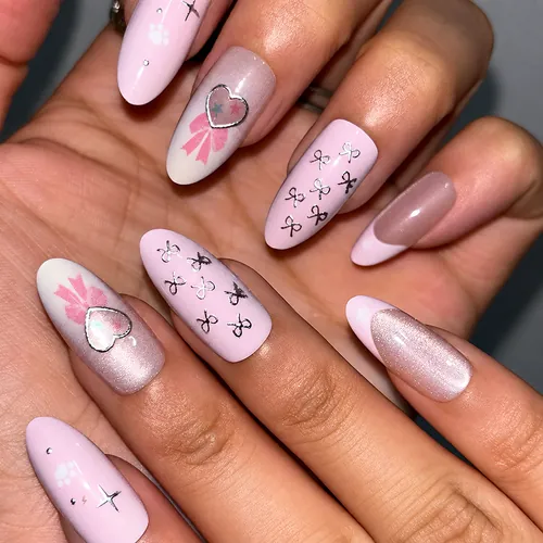 Bow and Bunny French Cat Eye Almond Press-On Nails photo 5