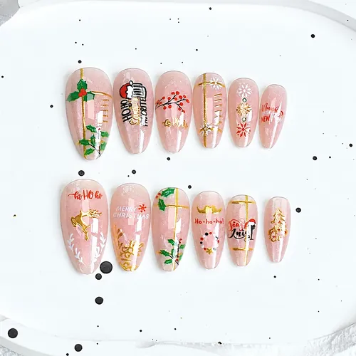 Sparkle Santa and Snowflake Gold Foil Christmas Press-On Nails photo 3