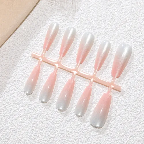 Peach Soda Ombré Cat Eye Medium Square Press-On Nails photo 2