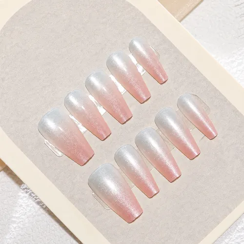 Peach Soda Ombré Cat Eye Medium Square Press-On Nails photo 3