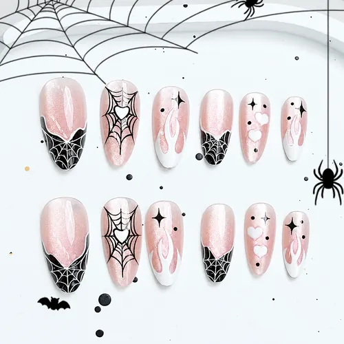 Pink Spider and Heart Ombré Halloween Cat Eye Press-On Nails photo 3