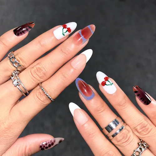 Spotted Cherry French Cat Eye Short Almond Press-On Nails photo 4