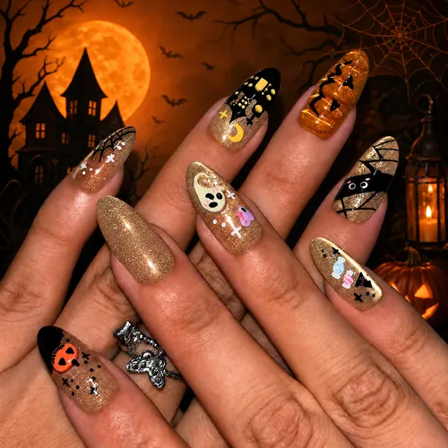 Trick-or-Treat Halloween Cat Eye Almond Press-On Nails photo 4