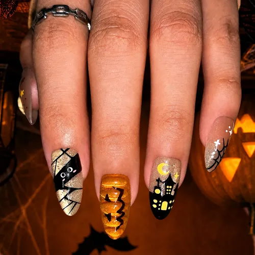Trick-or-Treat Halloween Cat Eye Almond Press-On Nails photo 5