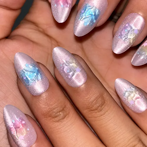 Embossed Floral Print Short Almond Press-On Nails photo 3