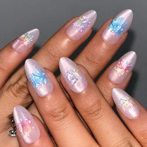 Embossed Floral Print Short Almond Press-On Nails photo 6