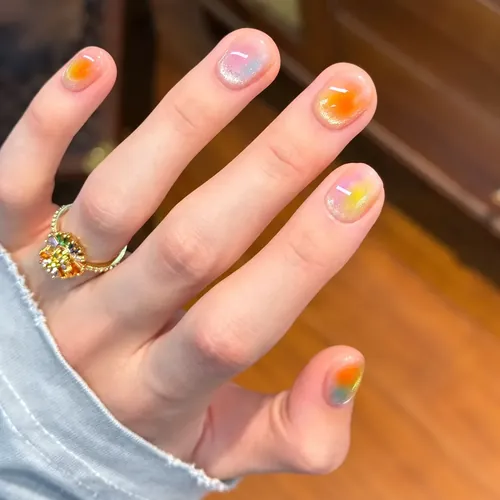 Macaron Color-Block Marble Short Square Press-On Nails photo 3