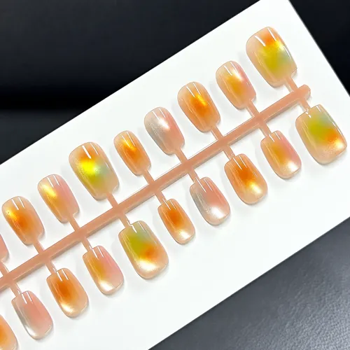 Macaron Color-Block Marble Short Square Press-On Nails photo 4