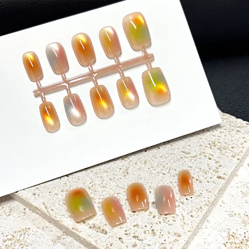 Macaron Color-Block Marble Short Square Press-On Nails photo 5