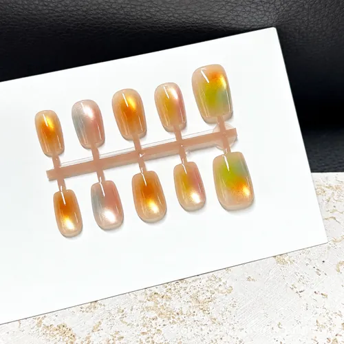 Macaron Color-Block Marble Short Square Press-On Nails photo 6