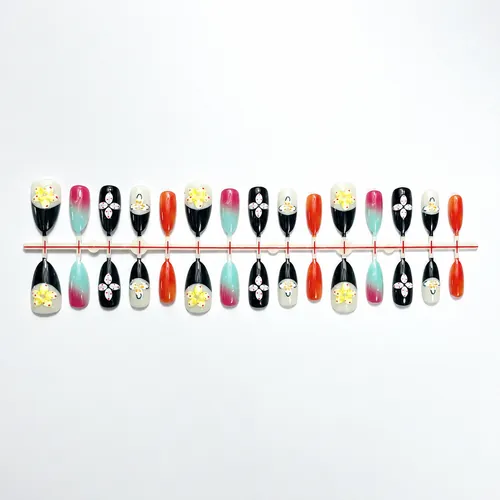 Neon Flower Two-Tone Ombré Almond Press-On Nails photo 5